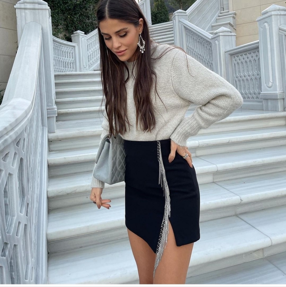 Zara skirt with bejeweled fringing